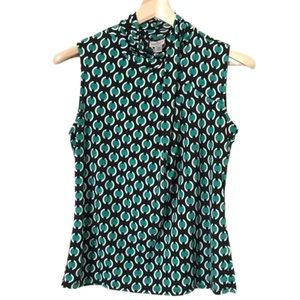 Worthington Teal Black Sleeveless Twisted Neck Blouse